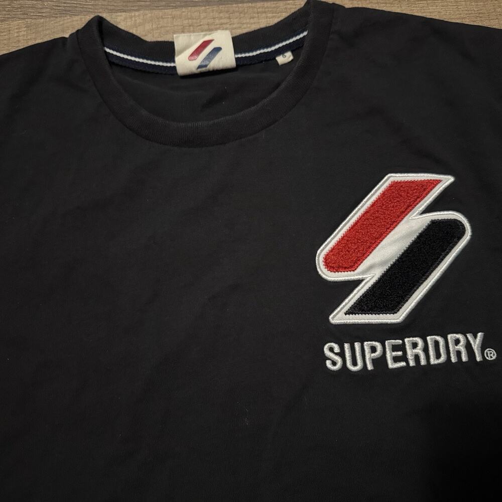 SUPERDRY Chenille Patch And Embroidery Black Short Sleeved Tee Sz Small - Picture 2 of 9